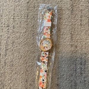 Floral Pattern Watch with Gold Accents